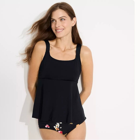Lands end Adjustable Scoop Neck Flutter Tankini Top black - Picture 2 of 7